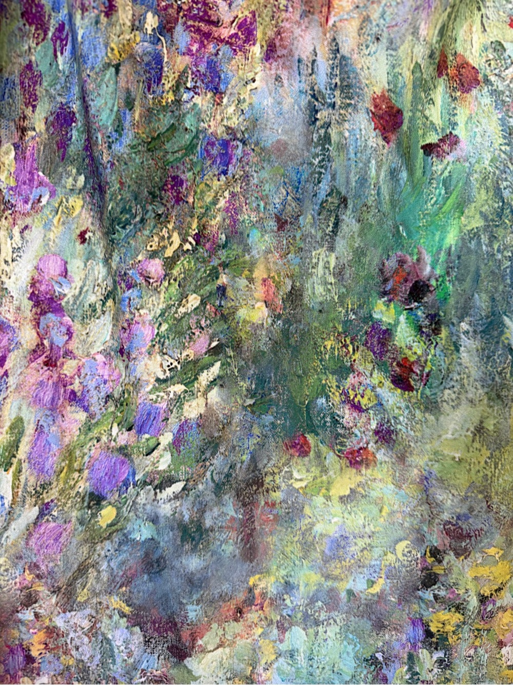 SIMONS CONTEMPORAINE Impressionist Garden Satiny Cowl Neck Dress trib to Monet - Picture 7 of 11